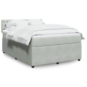 vidaXL Boxspring met matras fluweel lichtgrijs 140x190 cm