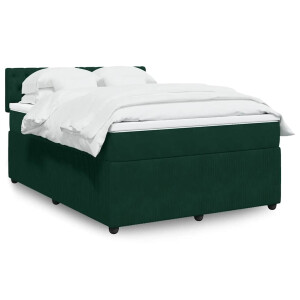 vidaXL Boxspring met matras fluweel donkergroen 140x190 cm