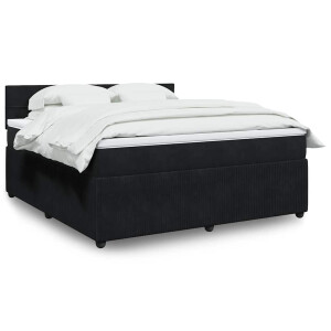 vidaXL Boxspring met matras fluweel zwart 180x200 cm