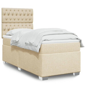 vidaXL Boxspring met matras stof crèmekleurig 90x190 cm