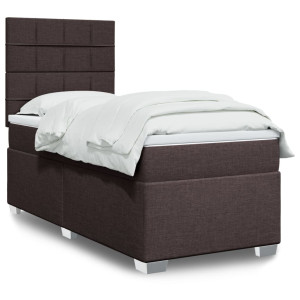 vidaXL Boxspring met matras stof donkerbruin 100x200 cm