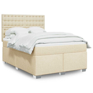 vidaXL Boxspring met matras stof crèmekleurig 140x190 cm