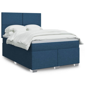 vidaXL Boxspring met matras stof blauw 140x200 cm