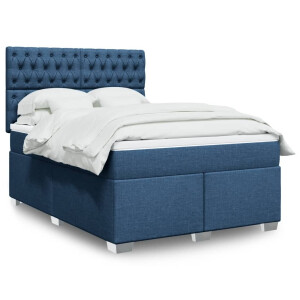 vidaXL Boxspring met matras stof blauw 140x200 cm