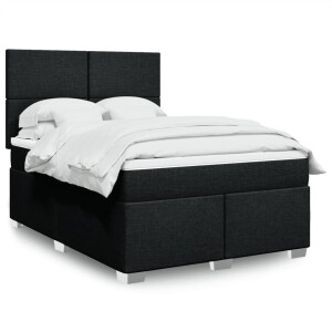 vidaXL Boxspring met matras stof zwart 160x200 cm