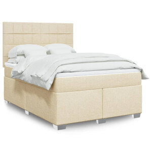 vidaXL Boxspring met matras stof crèmekleurig 160x200 cm