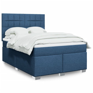 vidaXL Boxspring met matras stof blauw 160x200 cm