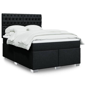 vidaXL Boxspring met matras stof zwart 160x200 cm