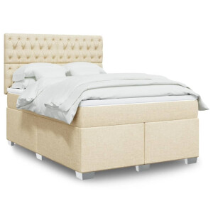 vidaXL Boxspring met matras stof crèmekleurig 160x200 cm