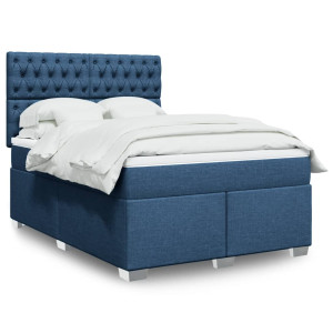 vidaXL Boxspring met matras stof blauw 160x200 cm