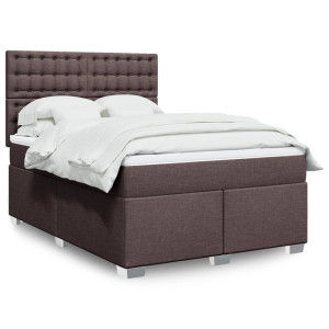 vidaXL Boxspring met matras stof donkerbruin 160x200 cm