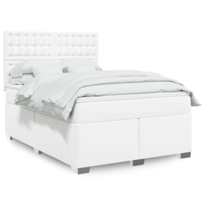 vidaXL Boxspring met matras kunstleer wit 140x190 cm