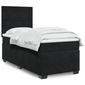 vidaXL Boxspring met matras fluweel zwart 90x200 cm