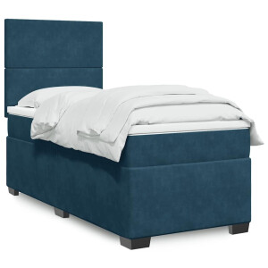 vidaXL Boxspring met matras fluweel blauw 90x200 cm