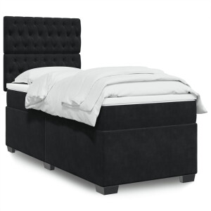 vidaXL Boxspring met matras fluweel zwart 90x200 cm