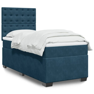 vidaXL Boxspring met matras fluweel blauw 90x200 cm