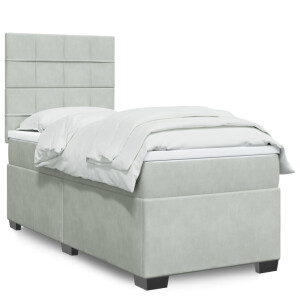 vidaXL Boxspring met matras fluweel lichtgrijs 100x200 cm