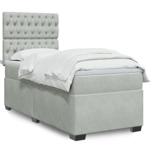 vidaXL Boxspring met matras fluweel lichtgrijs 100x200 cm