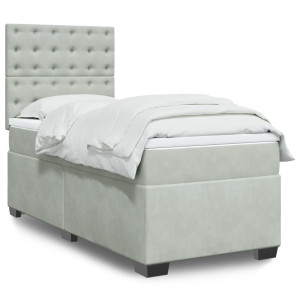 vidaXL Boxspring met matras fluweel lichtgrijs 100x200 cm