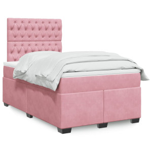 vidaXL Boxspring met matras fluweel roze 120x190 cm