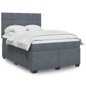 vidaXL Boxspring met matras fluweel donkergrijs 140x190 cm