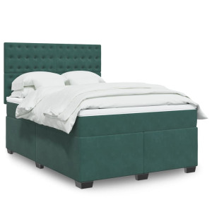 vidaXL Boxspring met matras fluweel donkergroen 140x190 cm