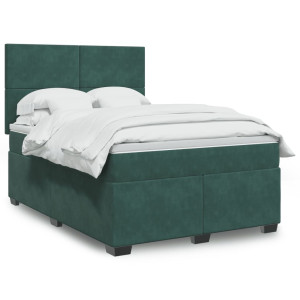 vidaXL Boxspring met matras fluweel donkergroen 140x200 cm