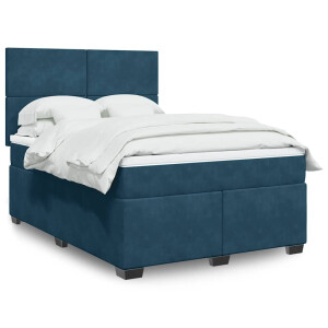 vidaXL Boxspring met matras fluweel blauw 140x200 cm