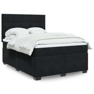 vidaXL Boxspring met matras fluweel zwart 140x200 cm