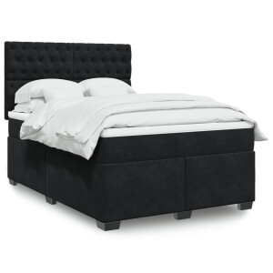 vidaXL Boxspring met matras fluweel zwart 140x200 cm