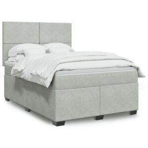 vidaXL Boxspring met matras fluweel lichtgrijs 160x200 cm