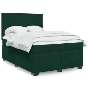 vidaXL Boxspring met matras fluweel donkergroen 160x200 cm
