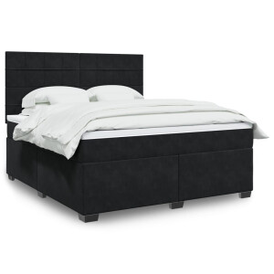 vidaXL Boxspring met matras fluweel zwart 180x200 cm
