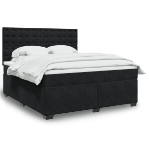 vidaXL Boxspring met matras fluweel zwart 180x200 cm