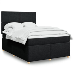 vidaXL Boxspring met matras stof zwart 140x190 cm