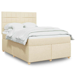 vidaXL Boxspring met matras stof crèmekleurig 140x190 cm