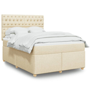 vidaXL Boxspring met matras stof crèmekleurig 140x190 cm