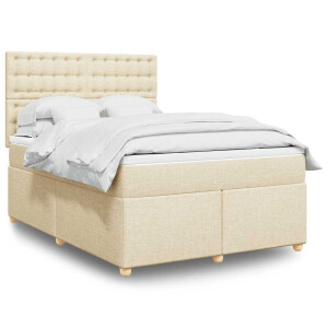 vidaXL Boxspring met matras stof crèmekleurig 140x190 cm