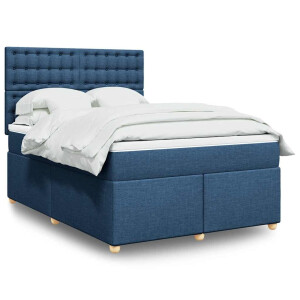 vidaXL Boxspring met matras stof blauw 140x190 cm