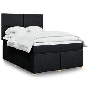 vidaXL Boxspring met matras stof zwart 140x200 cm