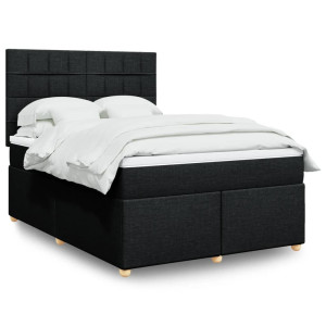 vidaXL Boxspring met matras stof zwart 140x200 cm