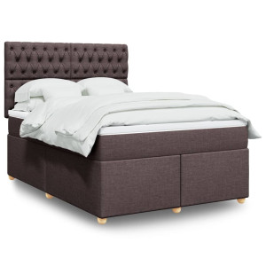 vidaXL Boxspring met matras stof donkerbruin 140x200 cm