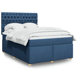 vidaXL Boxspring met matras stof blauw 140x200 cm