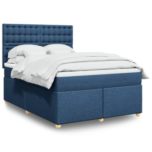 vidaXL Boxspring met matras stof blauw 140x200 cm