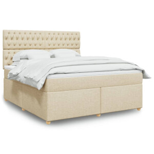 vidaXL Boxspring met matras stof crèmekleurig 180x200 cm