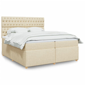 vidaXL Boxspring met matras stof crèmekleurig 200x200 cm