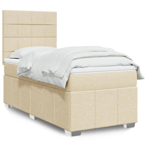 vidaXL Boxspring met matras stof crèmekleurig 100x200 cm