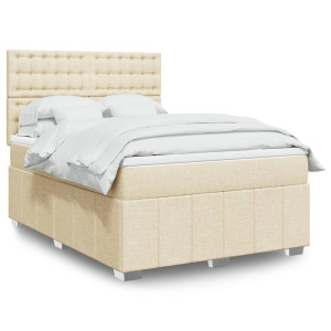 vidaXL Boxspring met matras stof crèmekleurig 140x190 cm