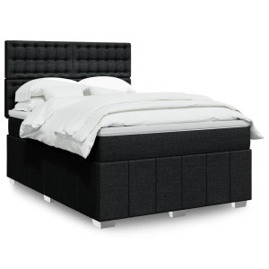 vidaXL Boxspring met matras stof zwart 140x200 cm