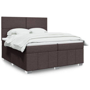 vidaXL Boxspring met matras stof donkerbruin 200x200 cm